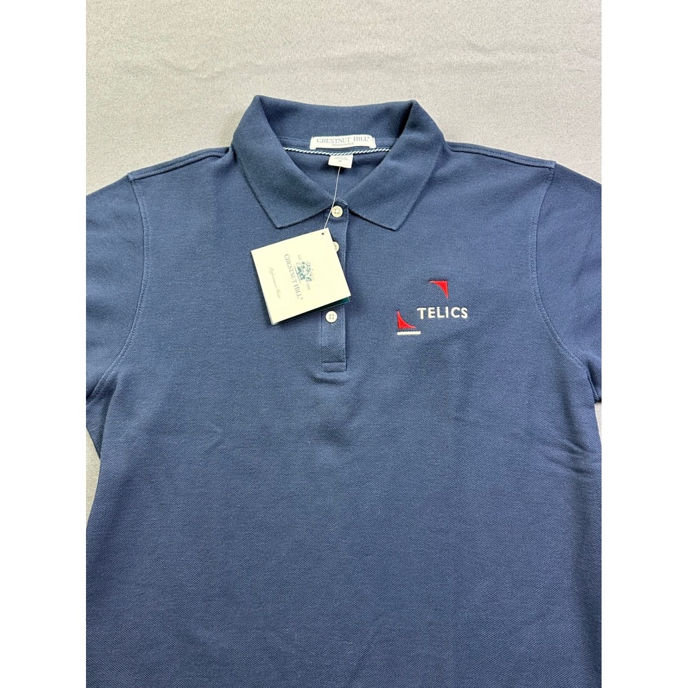 Chestnut Hill Performance Mens Navy Blue Cotton Pique Polo Shirt‎ Telics Logo M